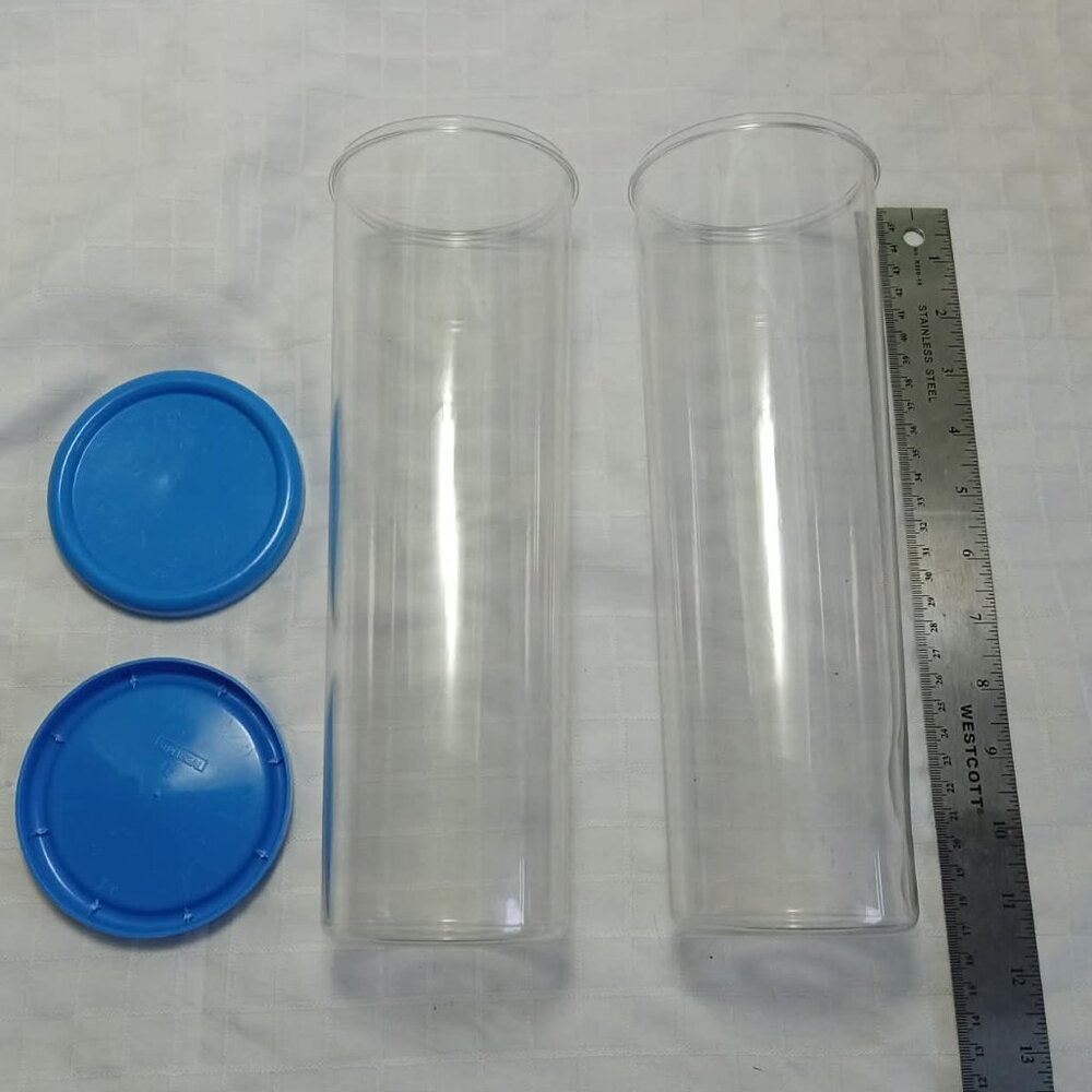 Two 11 inches cylindrical plastic containers, 3 1/2-inch circumference